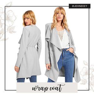NEW Grey Long Sleeve Wrap Trench Pea Coat